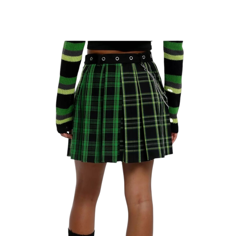 Hot Topic Green Black Pleated Skater Mini Skirt